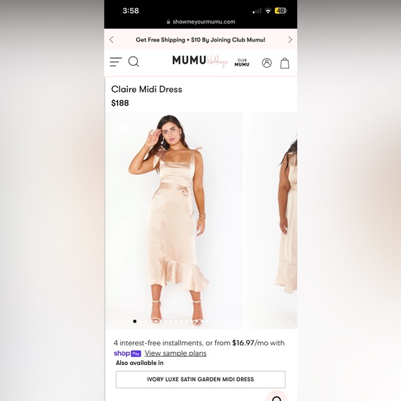 Show Me Your Mumu Satin Luxe Champagne Claire Midi Dress- worn once! - Picture 2 of 4